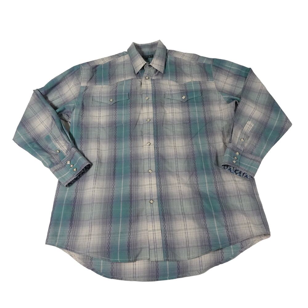 Roper Pearl Square Snap Plaid Button Up Rodeo Western Cowboy Shirt Men's XL